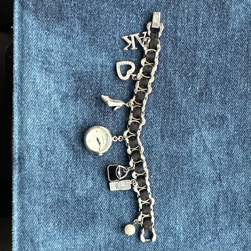 Anne Klein Silver and Black Charm Bracelet